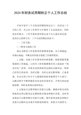 2024年财务试用期转正个人工作总结