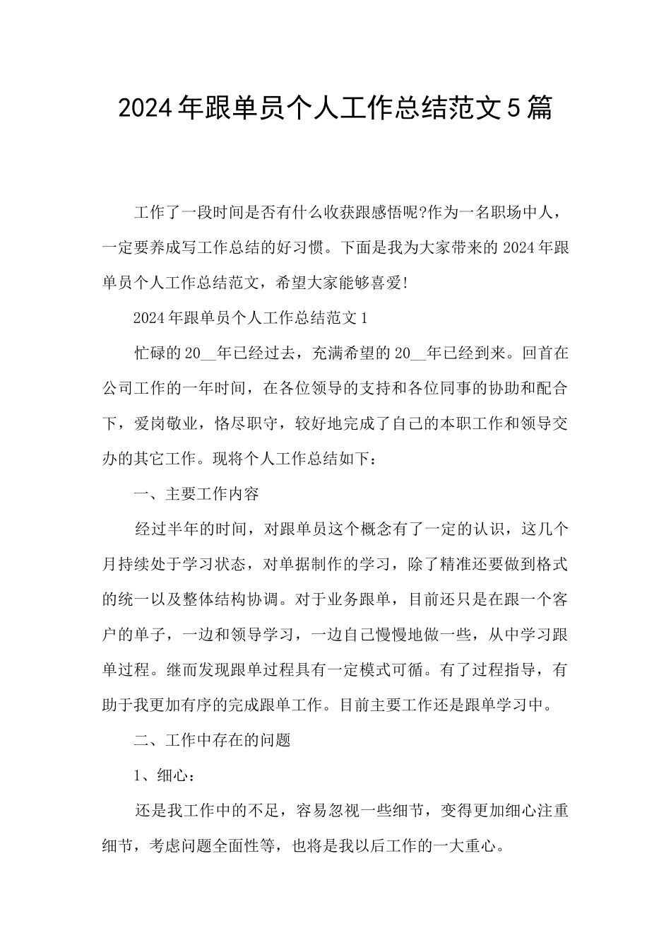 2024年跟单员个人工作总结范文5篇_第1页