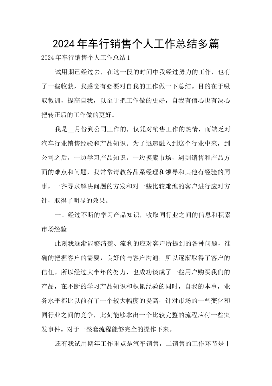 2024年车行销售个人工作总结多篇_第1页