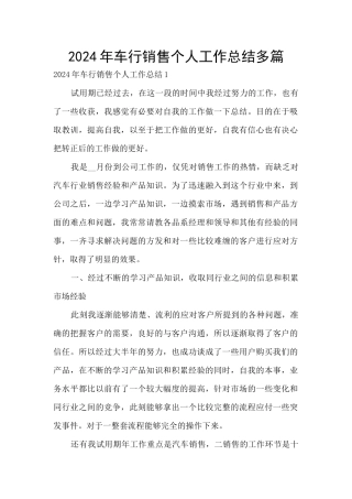 2024年车行销售个人工作总结多篇
