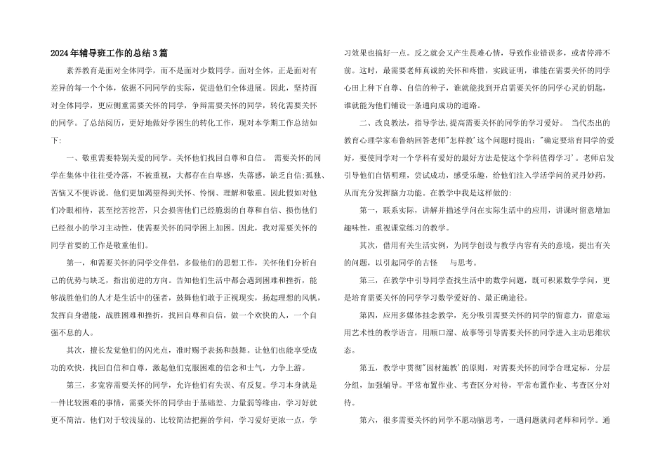 2024年辅导班工作的总结3篇_第1页