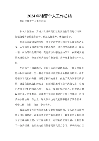 2024年辅警个人工作总结