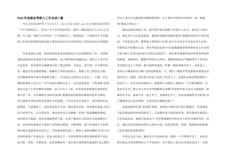 2024年连锁业带新人工作总结3篇_第1页