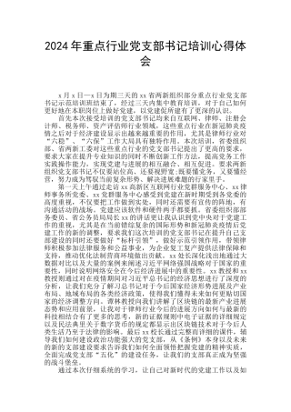 2024年重点行业党支部书记培训心得体会