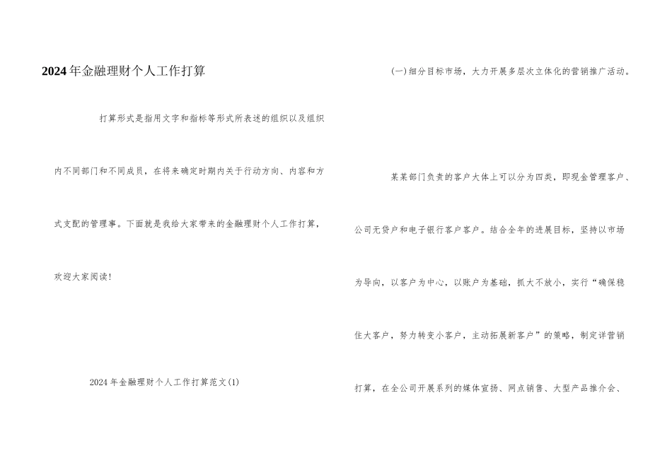 2024年金融理财个人工作计划_第1页