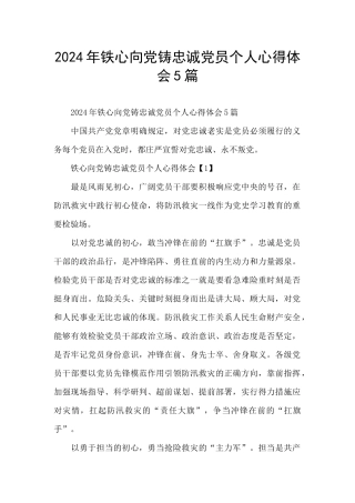 2024年铁心向党铸忠诚党员个人心得体会5篇