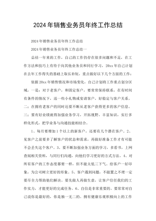 2024年销售业务员年终工作总结