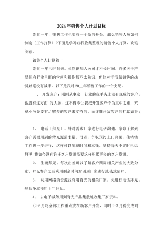 2024年销售个人计划目标