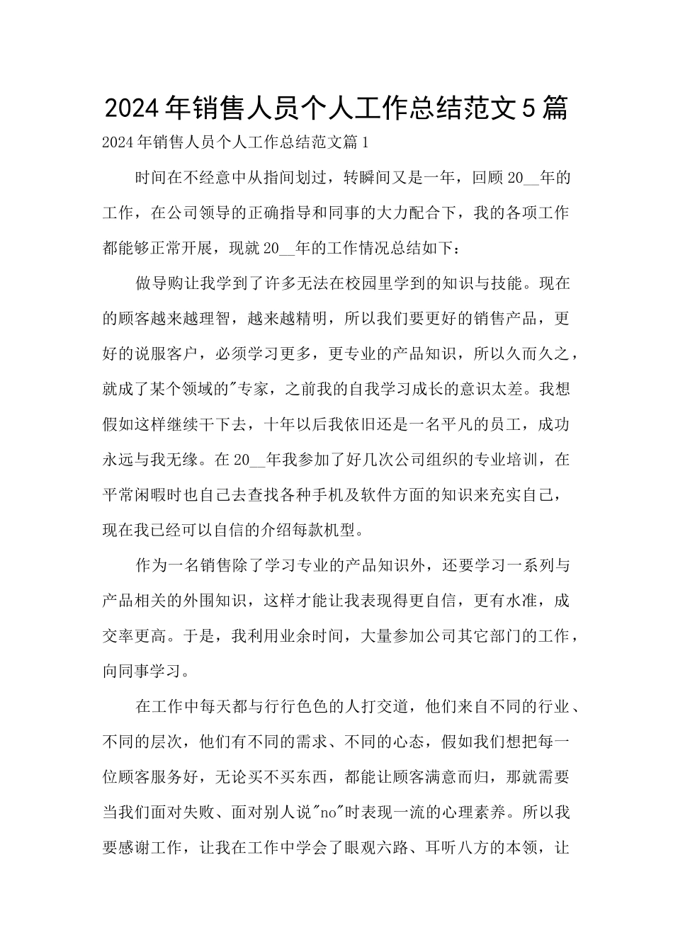 2024年销售人员个人工作总结范文5篇_第1页