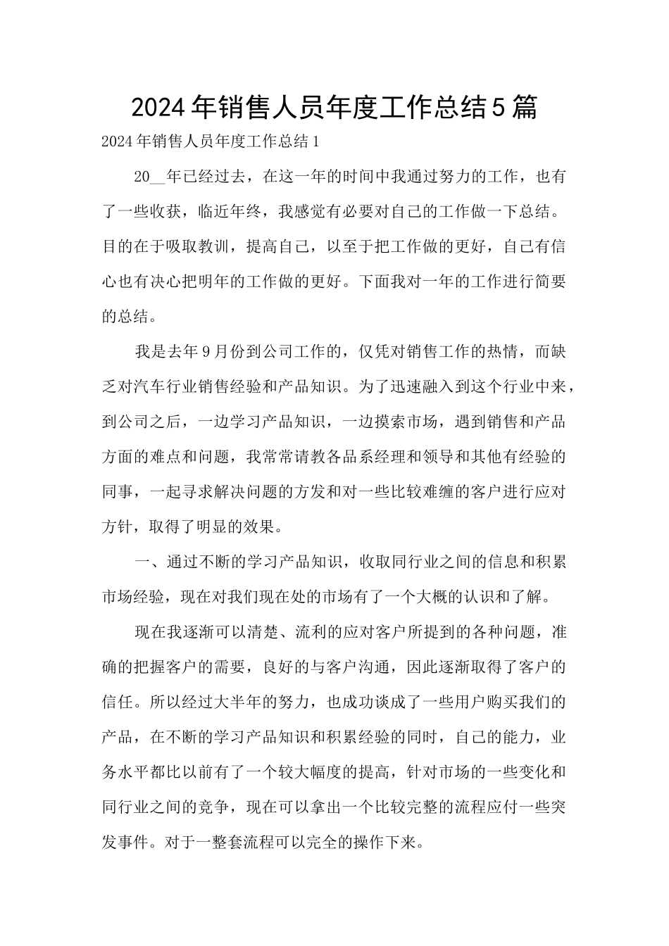 2024年销售人员年度工作总结5篇_第1页