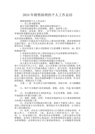 2024年销售助理的个人工作总结