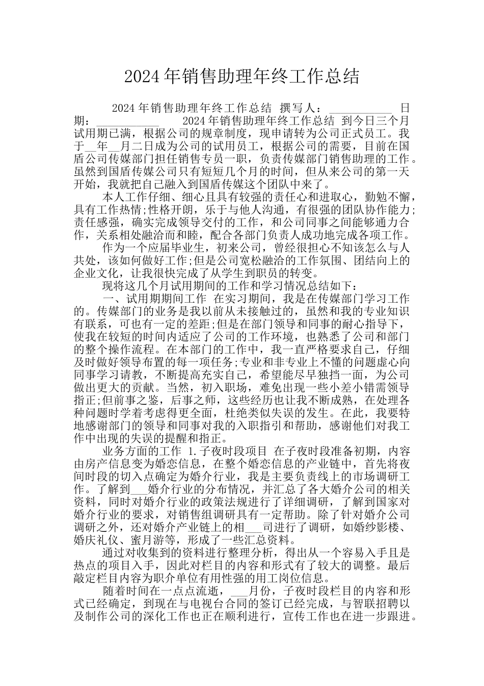 2024年销售助理年终工作总结_第1页