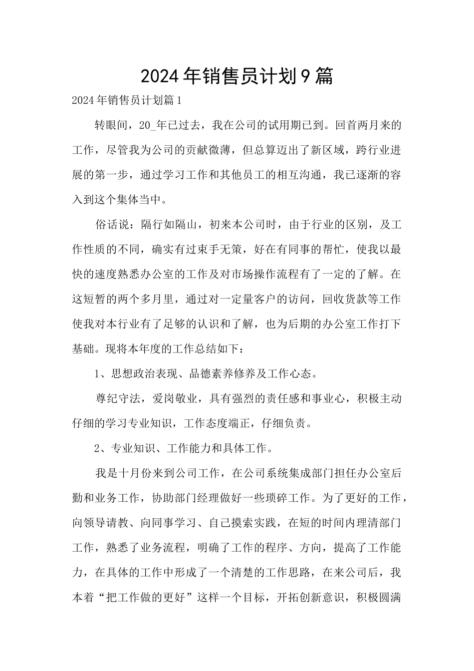 2024年销售员计划9篇_第1页
