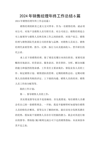2024年销售经理年终工作总结6篇