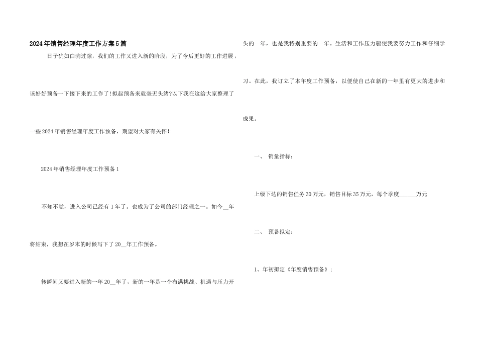 2024年销售经理年度工作计划5篇_第1页