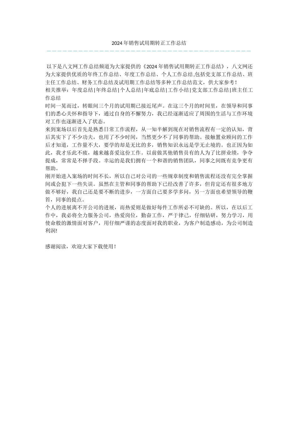 2024年销售试用期转正工作总结_第1页