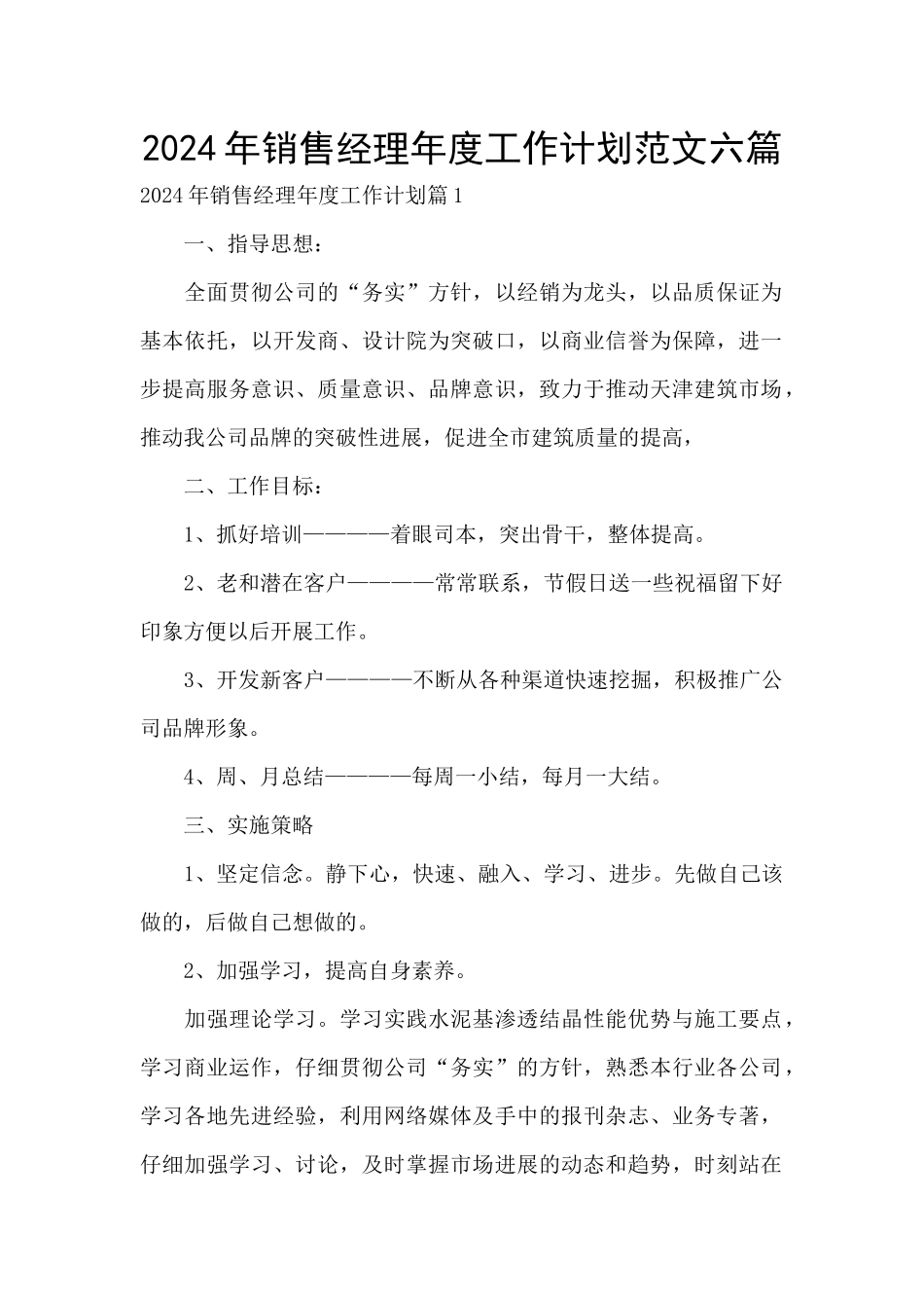 2024年销售经理年度工作计划范文六篇_第1页
