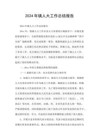 2024年镇人大工作总结报告