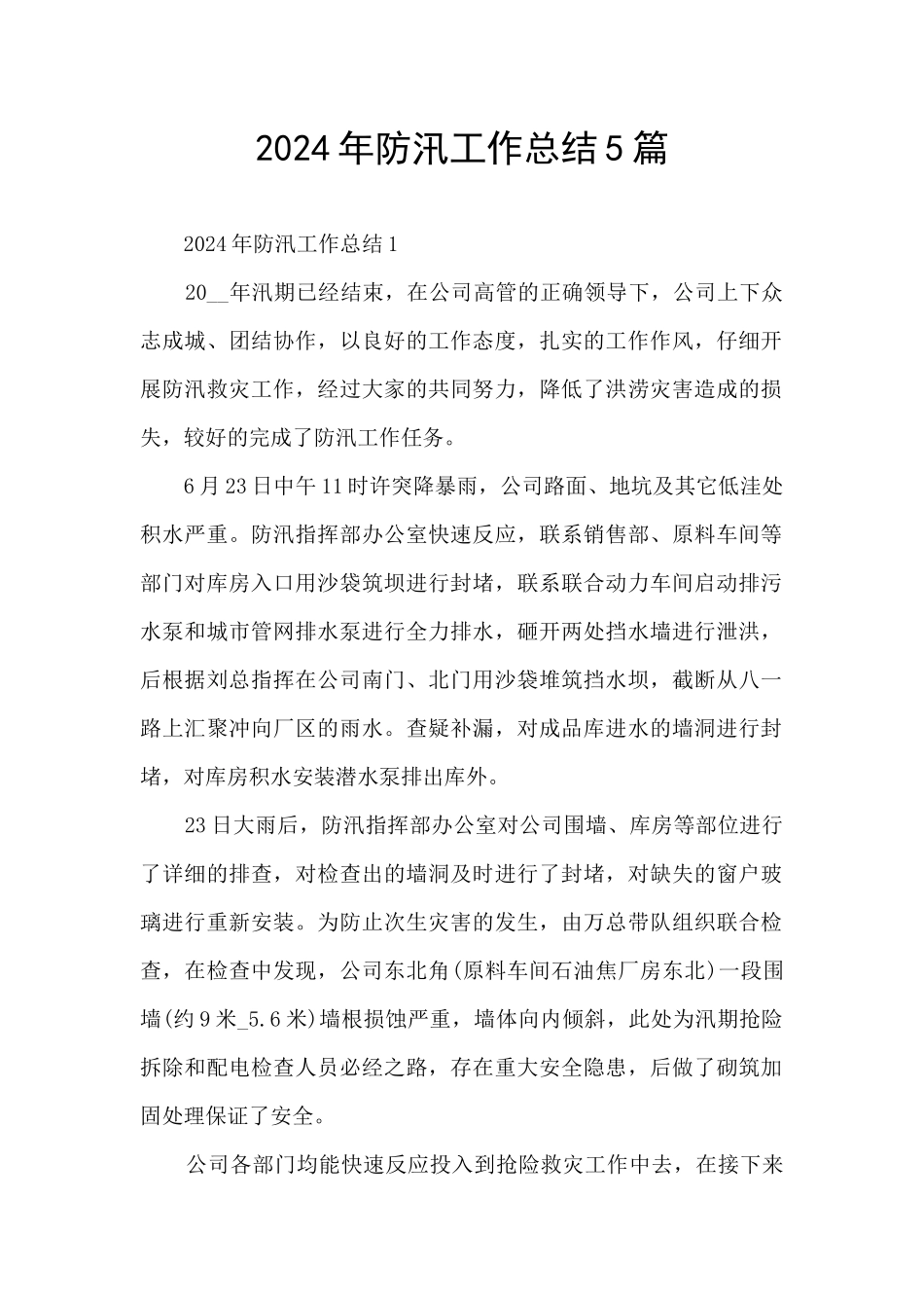 2024年防汛工作总结5篇_第1页