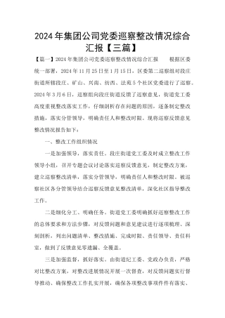 2024年集团公司党委巡察整改情况综合汇报