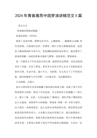 2024年青春激昂中国梦演讲稿范文5篇