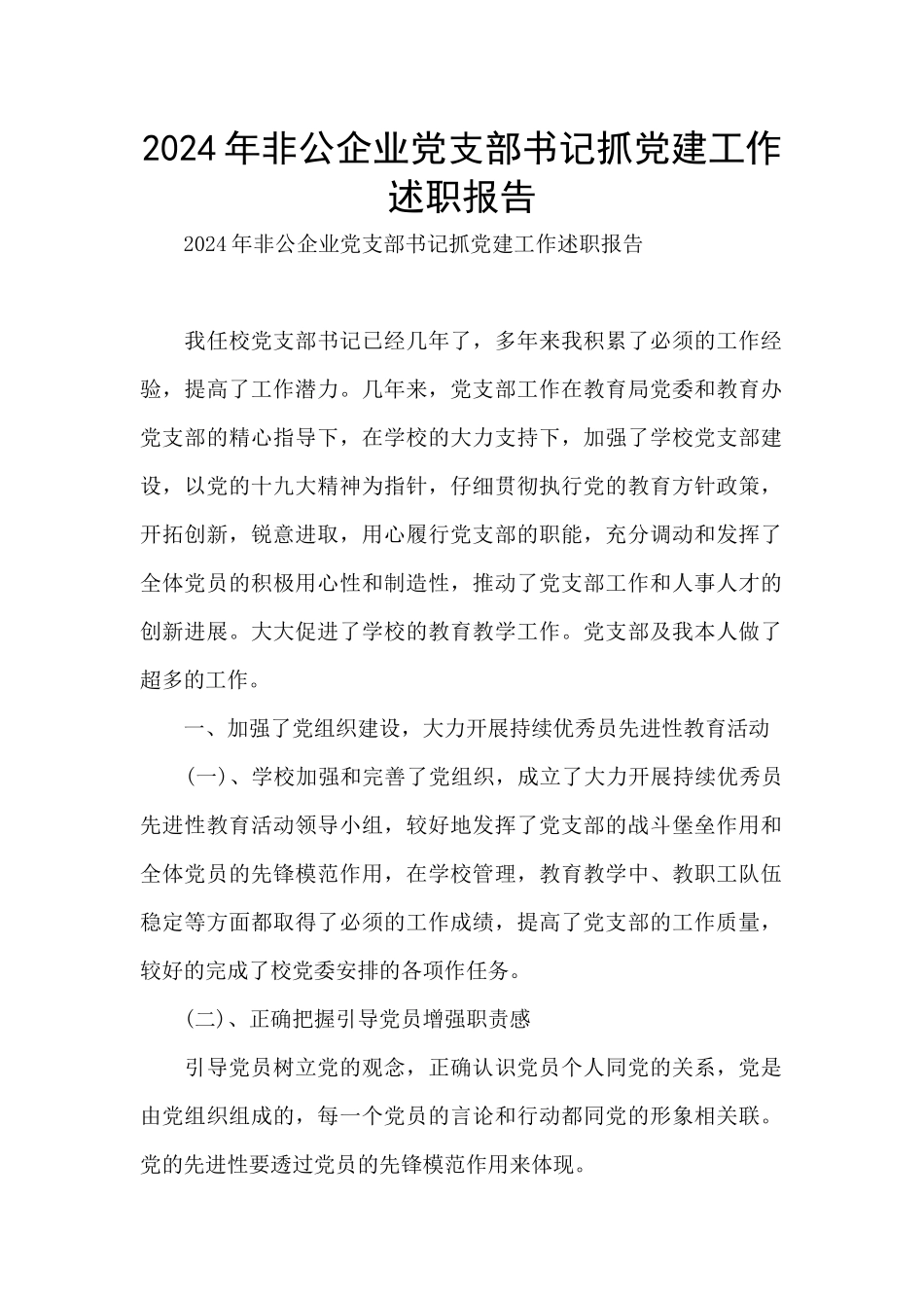 2024年非公企业党支部书记抓党建工作述职报告_第1页