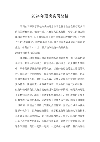 2024年顶岗实习总结