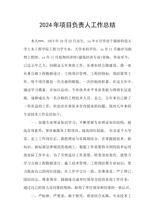 2024年项目负责人工作总结