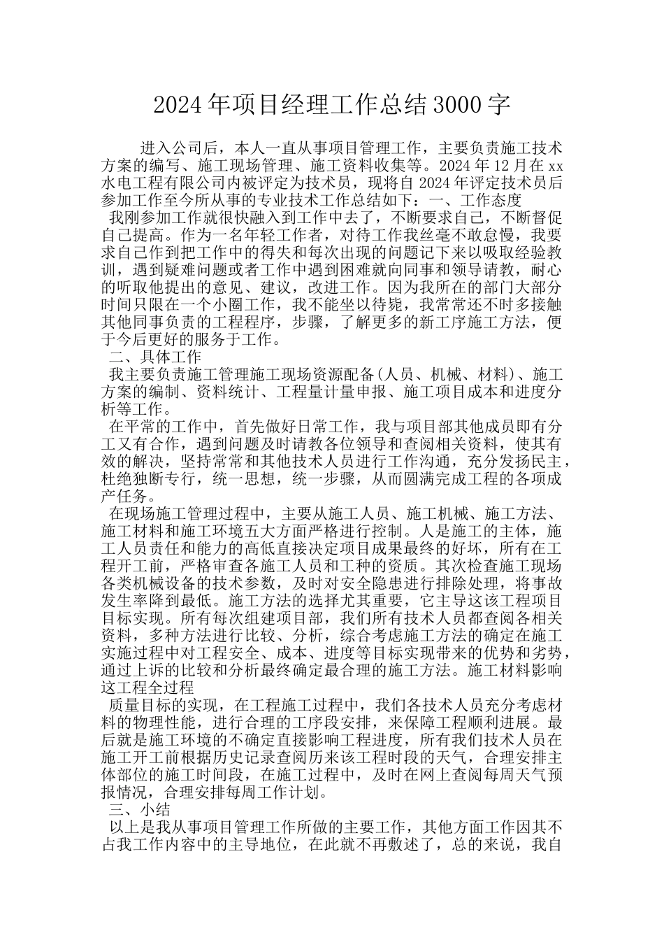 2024年项目经理工作总结3000字_第1页