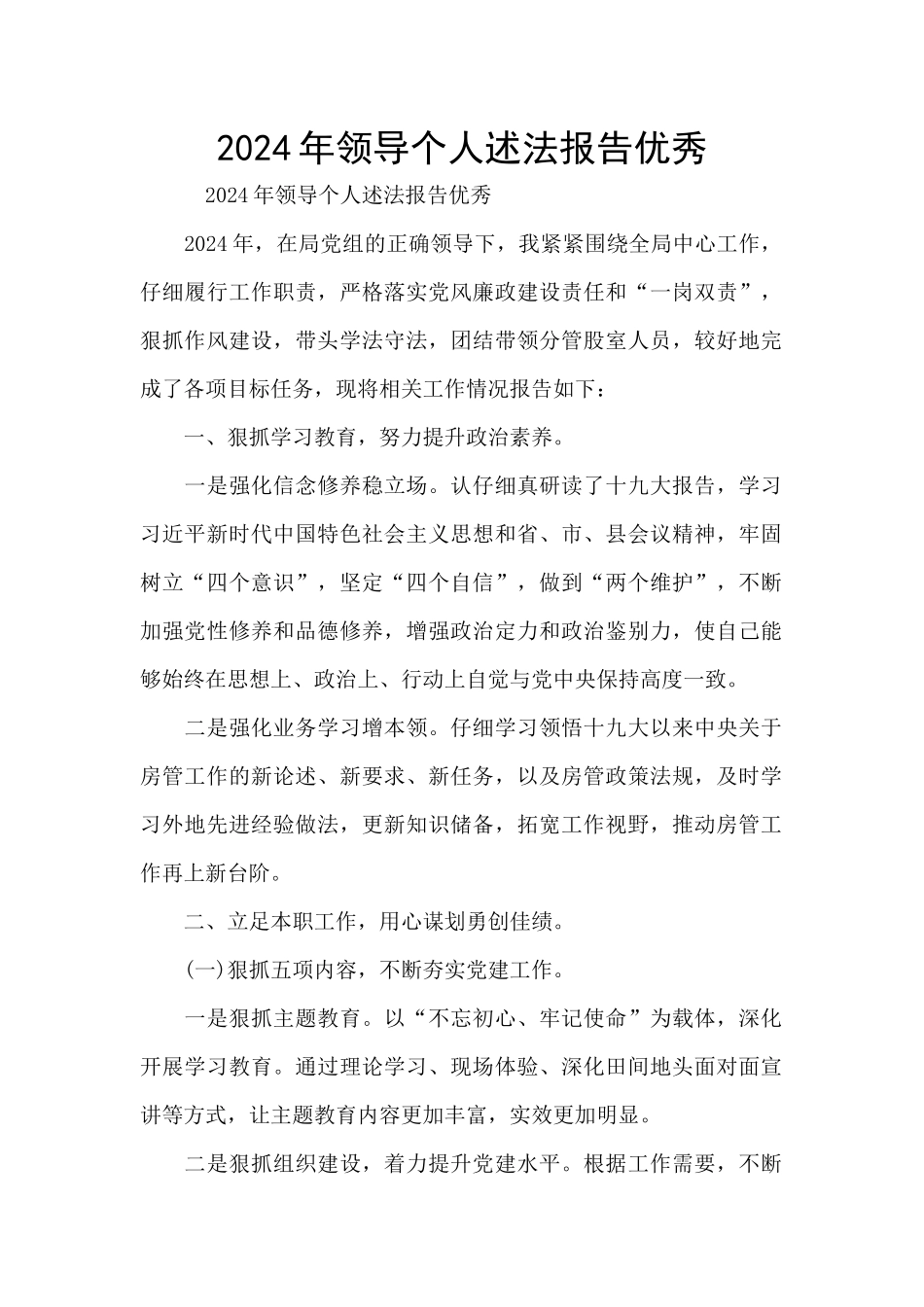 2024年领导个人述法报告优秀_第1页