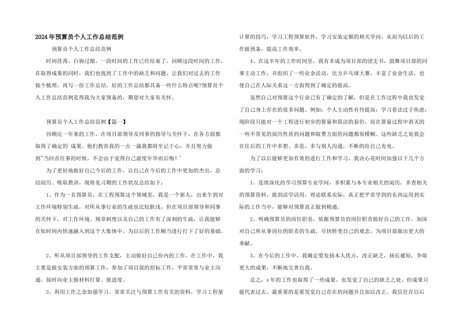 2024年预算员个人工作总结范例_第1页
