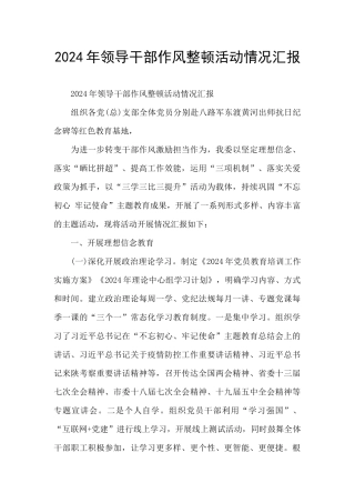 2024年领导干部作风整顿活动情况汇报