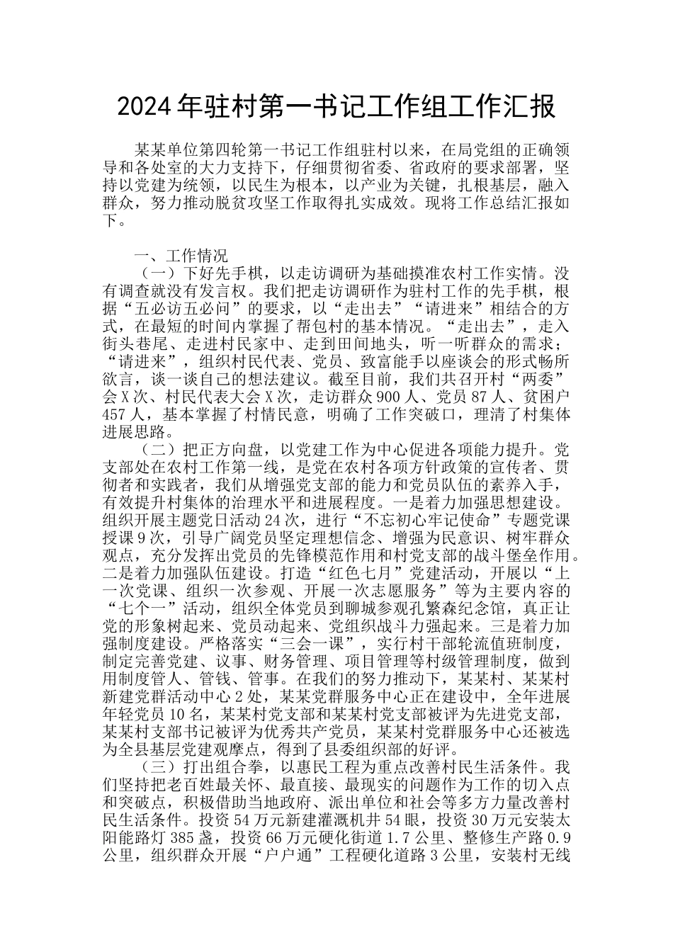 2024年驻村第一书记工作组工作汇报_第1页