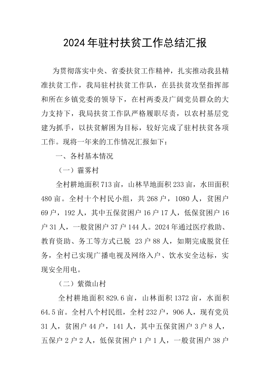 2024年驻村扶贫工作总结汇报_第1页