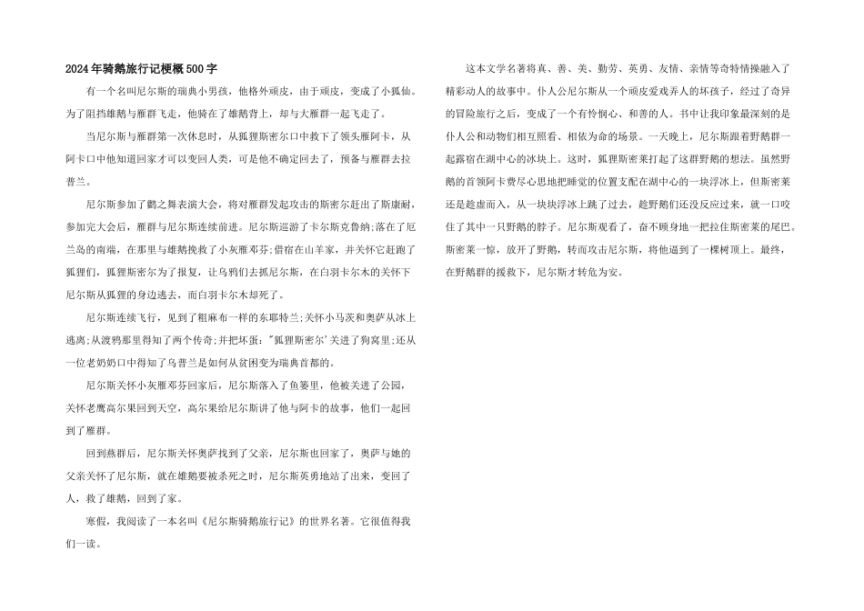 2024年骑鹅旅行记梗概500字_第1页