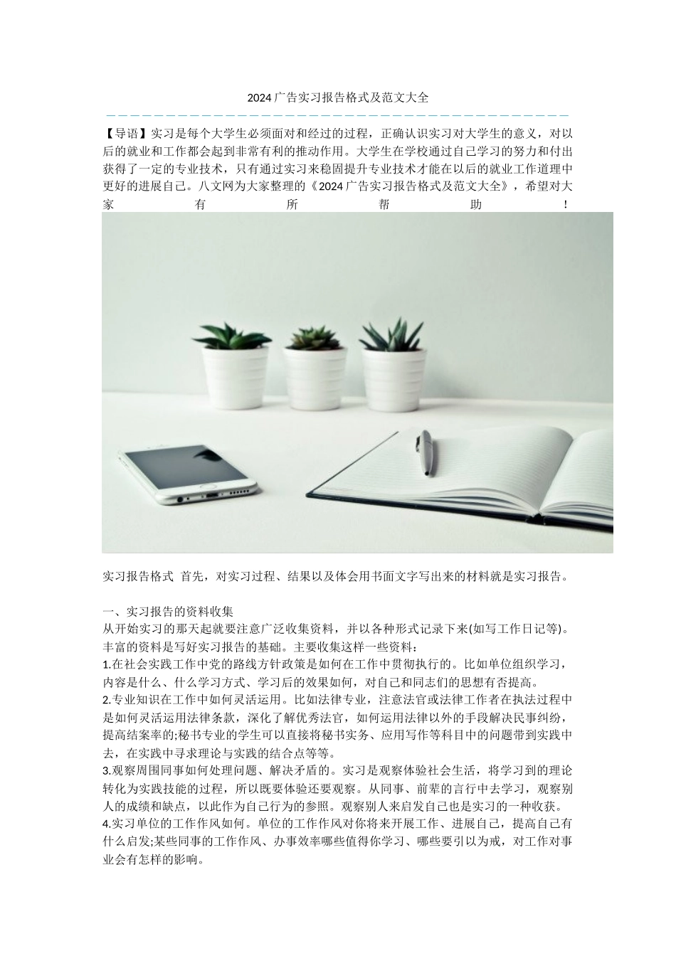 2024广告实习报告格式及范文大全_第1页