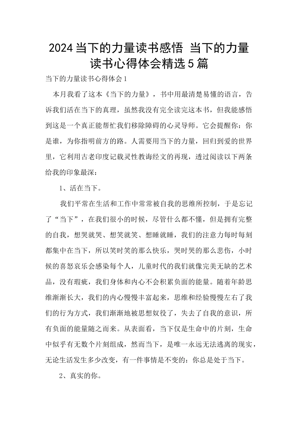 2024当下的力量读书感悟_第1页