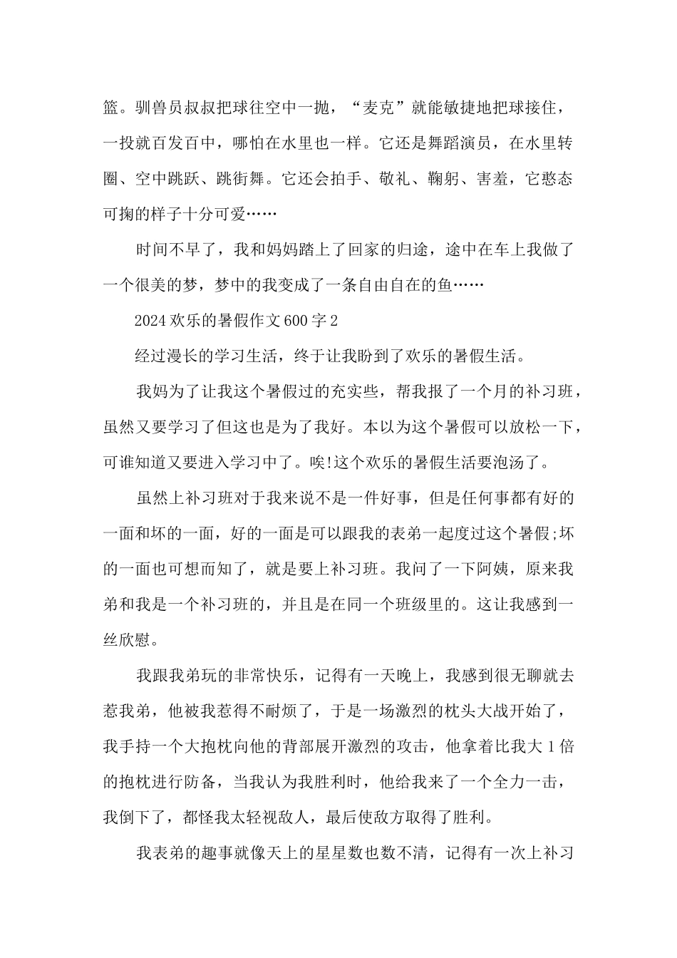 2024快乐的暑假作文600字7篇_第2页