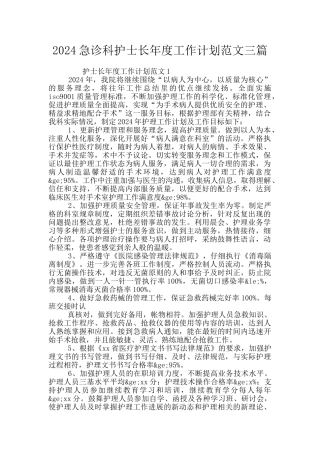2024急诊科护士长年度工作计划范文三篇