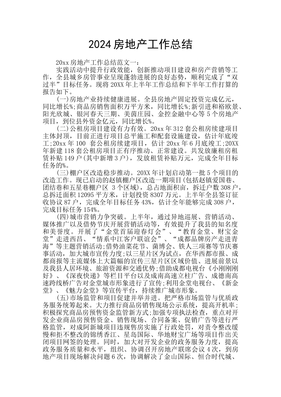 2024房地产工作总结_第1页