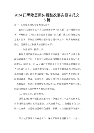 2024扫黑除恶回头看整改落实报告范文5篇