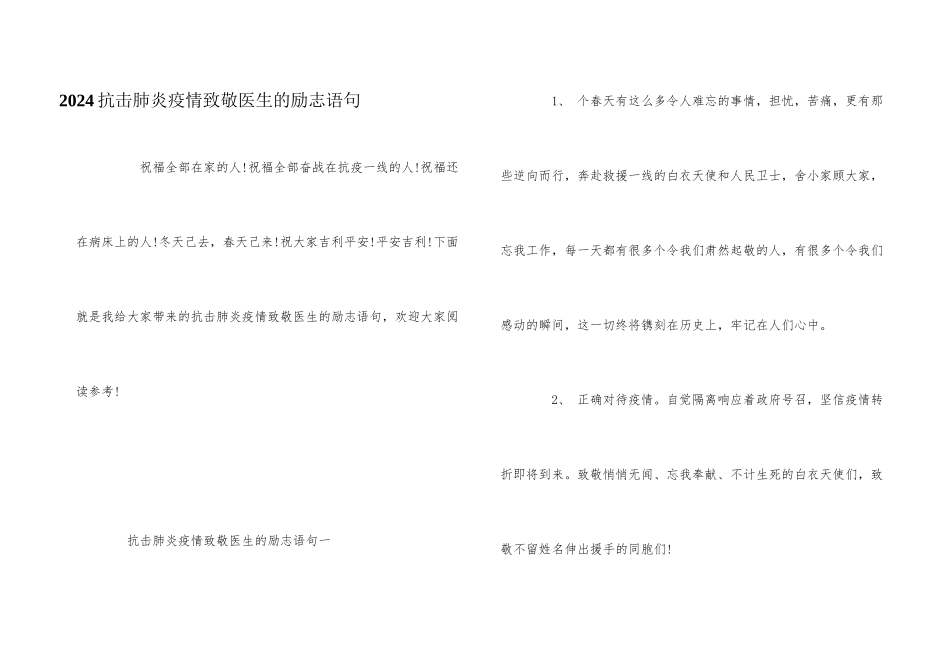 2024抗击肺炎疫情致敬医生的励志语句_第1页