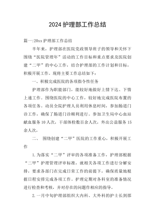 2024护理部工作总结