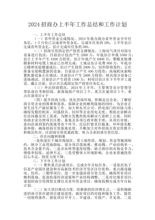 2024招商办上半年工作总结和工作计划
