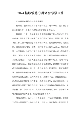 2024挂职锻炼心得体会感悟3篇