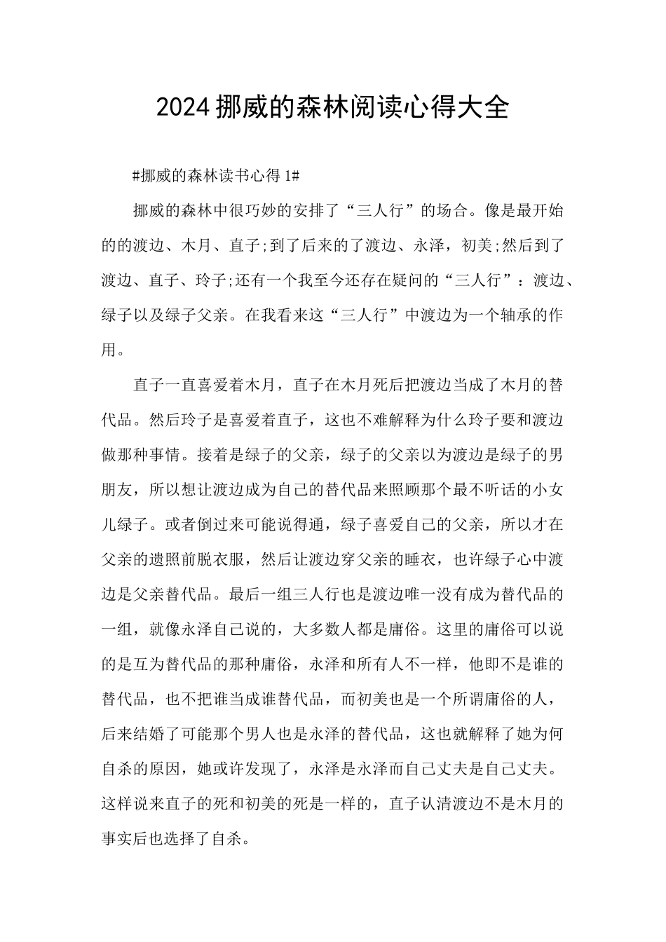 2024挪威的森林阅读心得大全_第1页