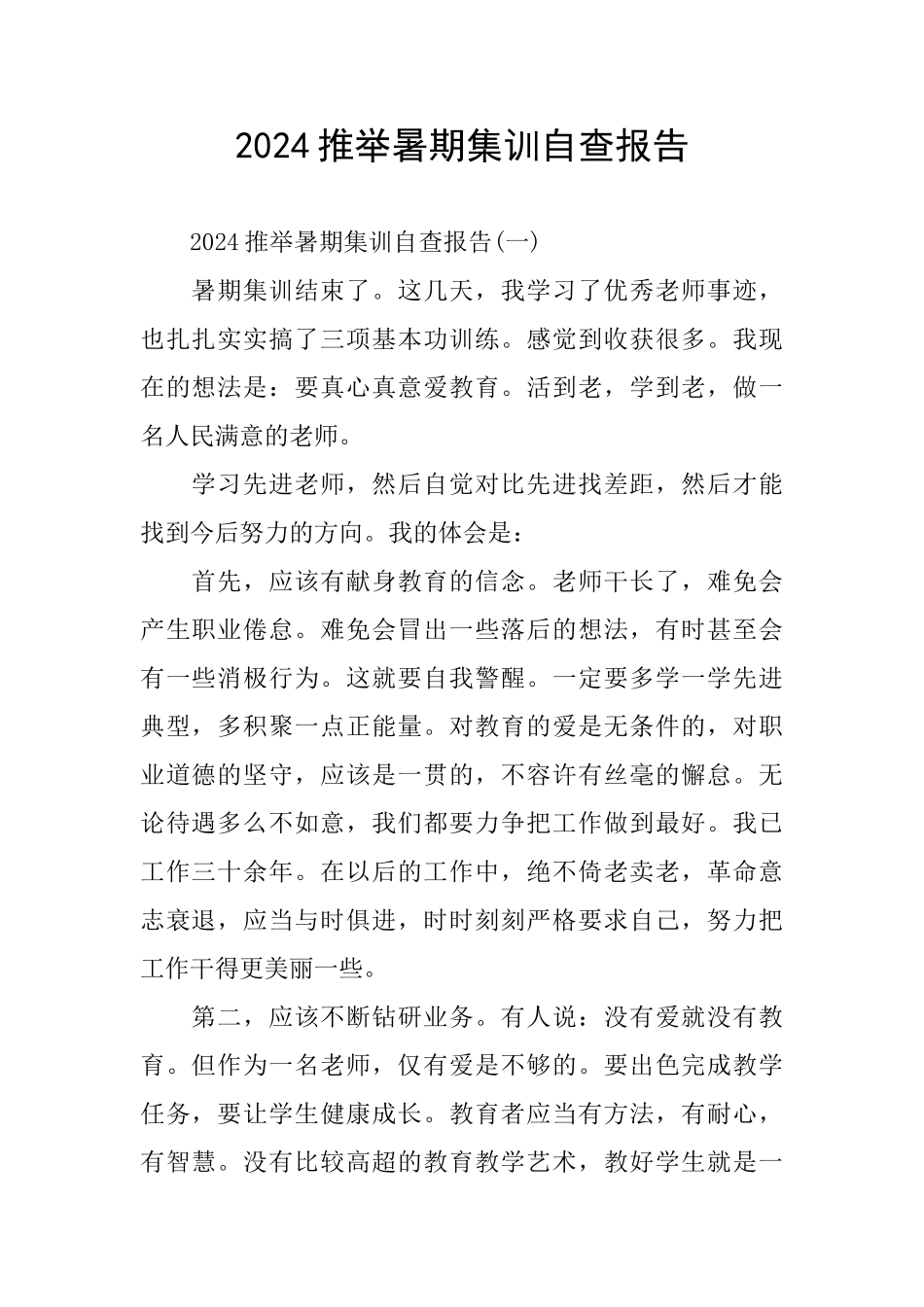 2024推荐暑期集训自查报告_第1页