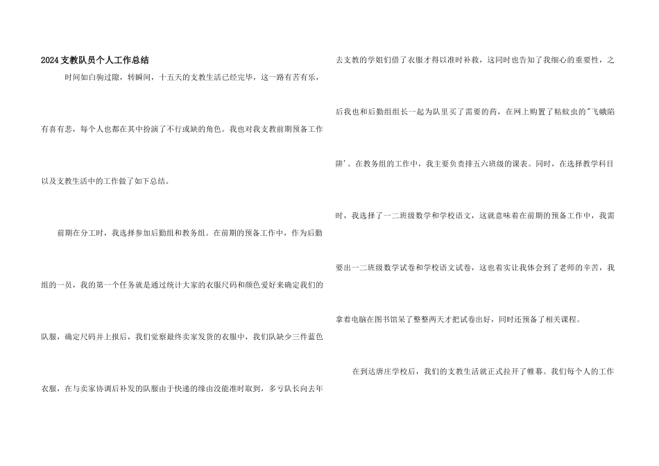 2024支教队员个人工作总结_第1页