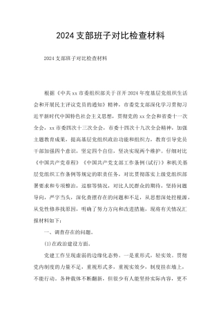 2024支部班子对照检查材料
