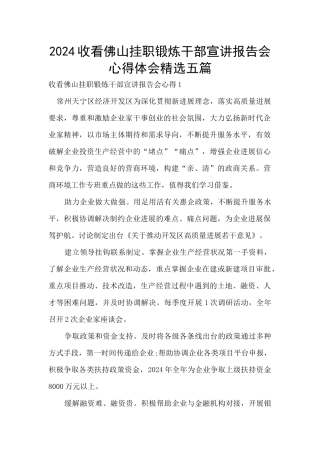 2024收看佛山挂职锻炼干部宣讲报告会心得体会精选五篇